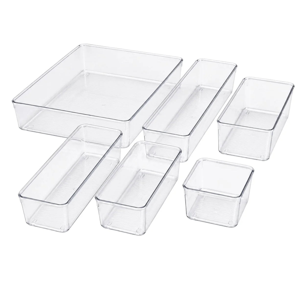 6-Piece Clear Plastic Drawer Organiser Tray Set, Assorted Sizes