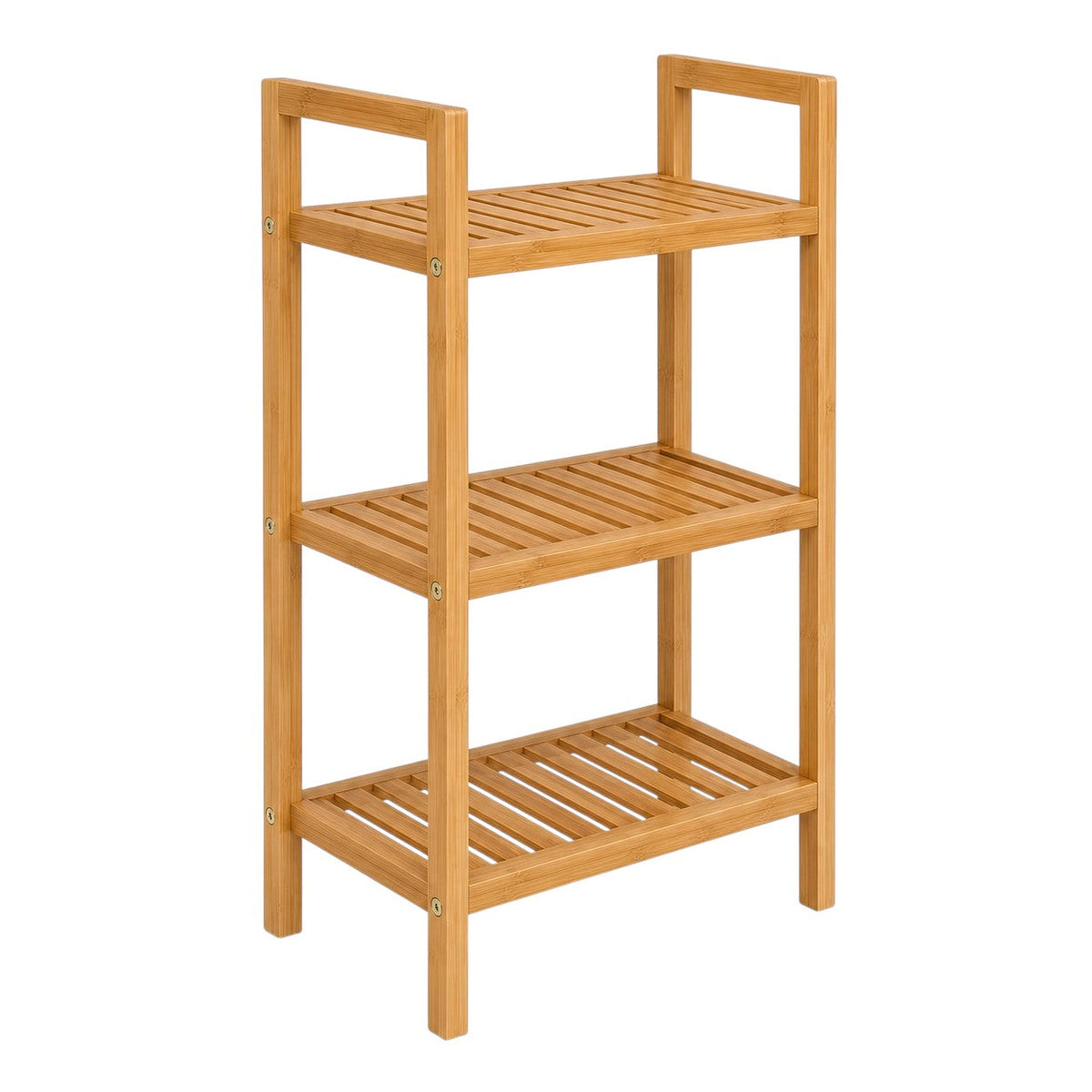 Anyorel 3-Tier bamboo bathroom storage shelf in natural brown, featuring multiple open shelves for organizing bathroom essentials.