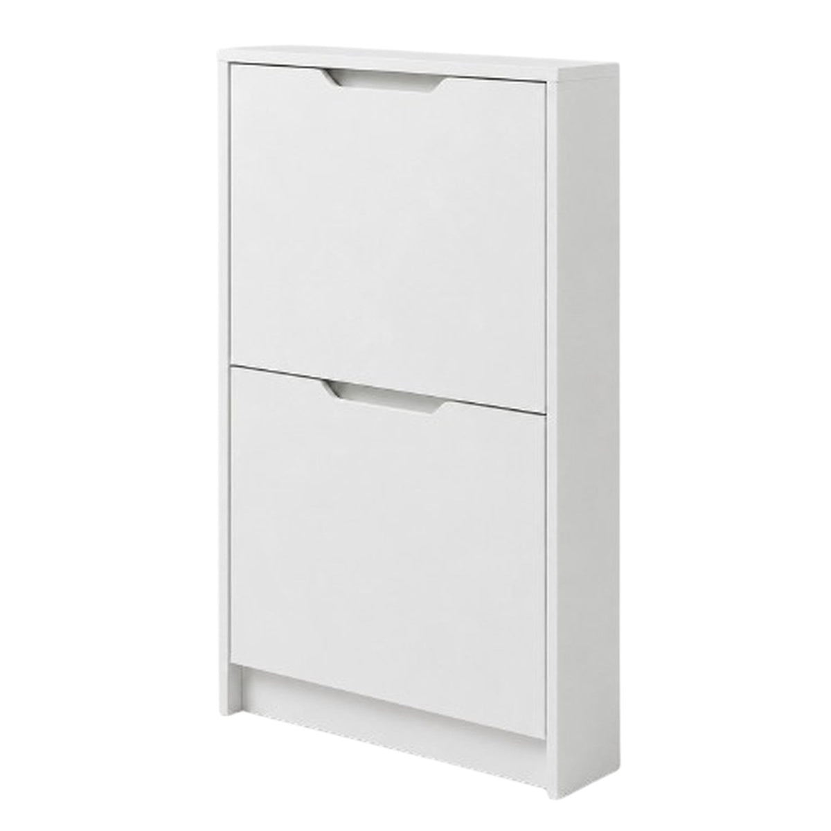 Anyorel Slim 2-Door Tilt-Out Shoe Cabinet in matte white with sleek design and compact storage for shoes.
