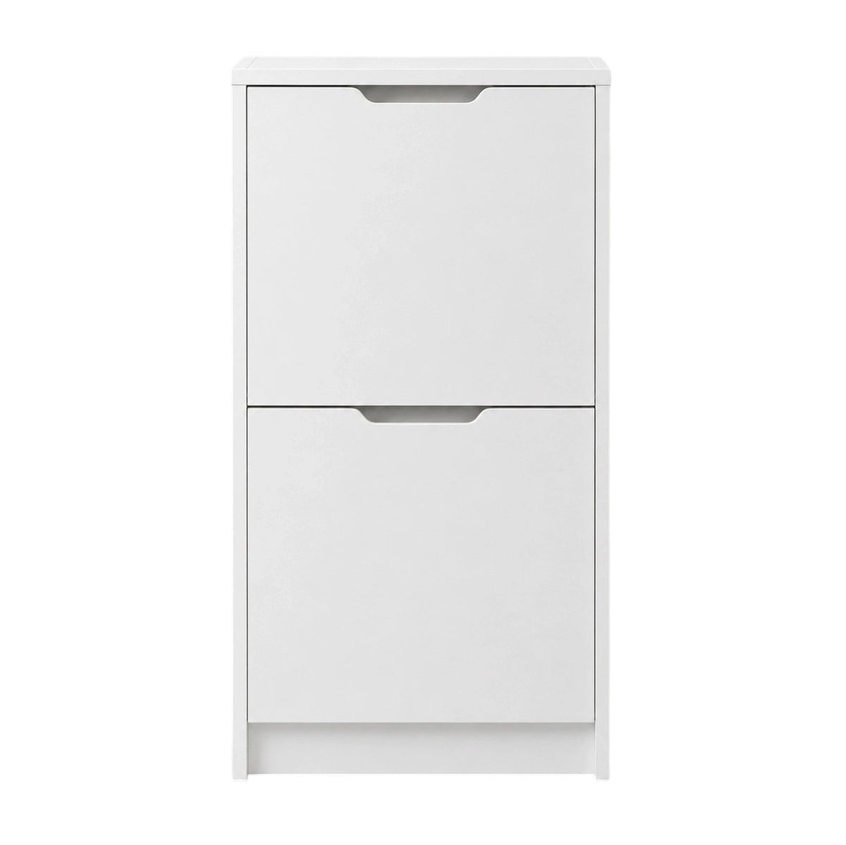 Anyorel Slim 2-Door Tilt-Out Shoe Cabinet in matte white, compact storage with tilt-out doors for organized shoe storage.